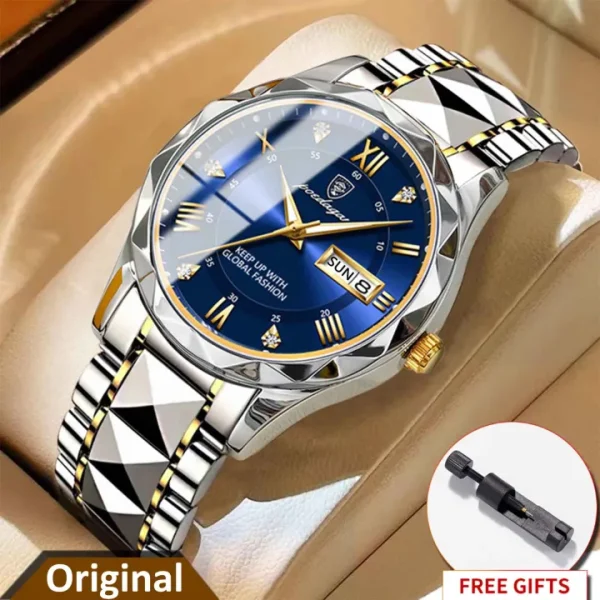 POEDAGAR 615 Watch - Gold Blue Roman