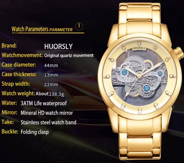 HOURSLY HY9111 Water Resistant Watch - Full Gold - Image 6
