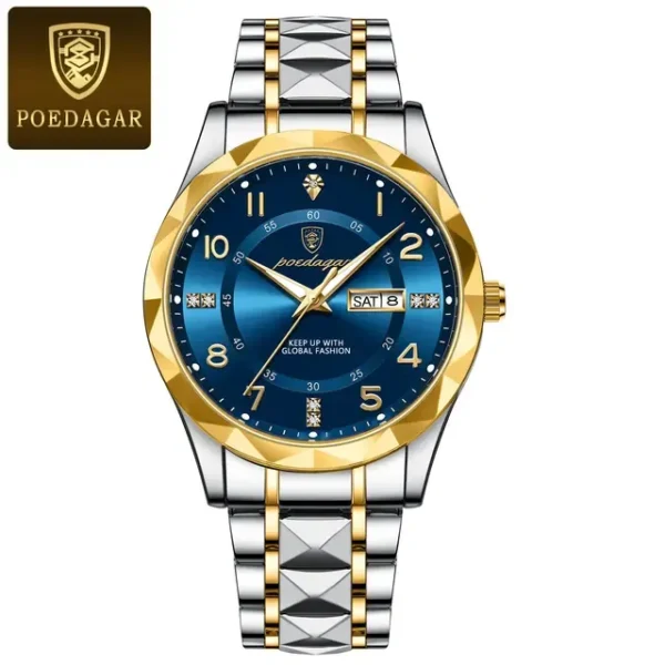 POEDAGAR 615 Watch (123 Version) - Gold Blue Gold Ring