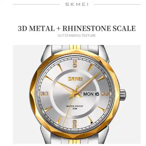 SKMEI 9268 Quartz Watch - Gold White - Image 2