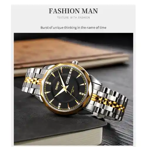 SKMEI 9268 Quartz Watch - Gold Black - Image 4