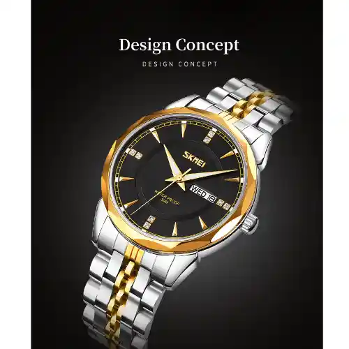 SKMEI 9268 Quartz Watch - Gold Black - Image 3