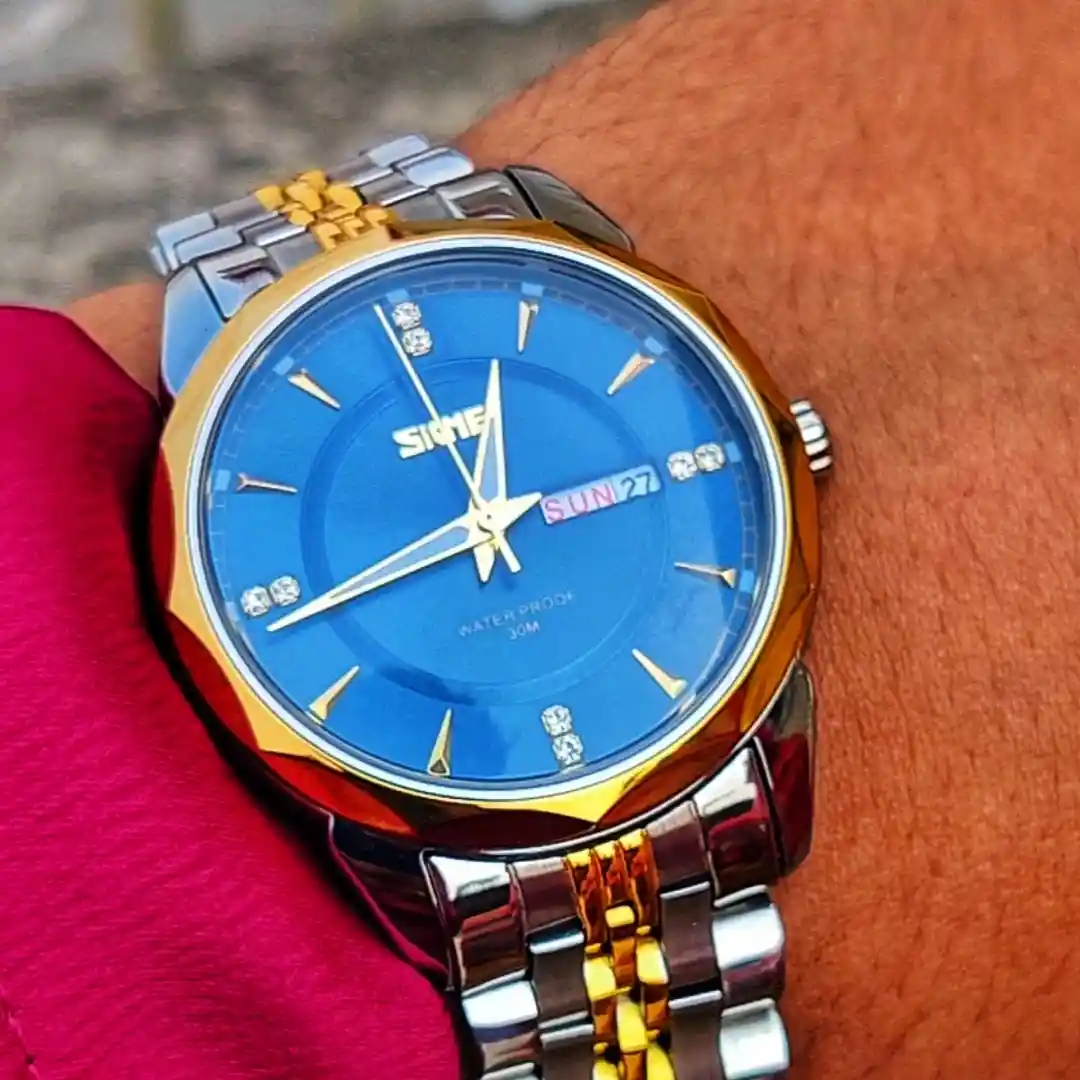 SKMEI 9268 Quartz Watch - Gold Blue - Image 4