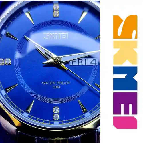 SKMEI 9268 Quartz Watch - Gold Blue - Image 3