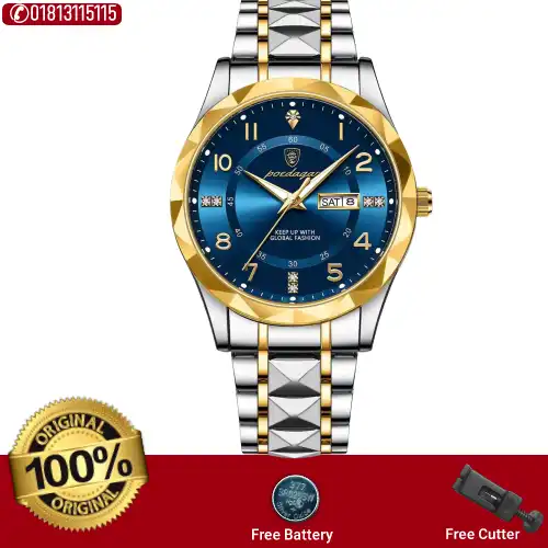POEDAGAR 615 Watch (123 Version) - Gold Blue Gold Ring