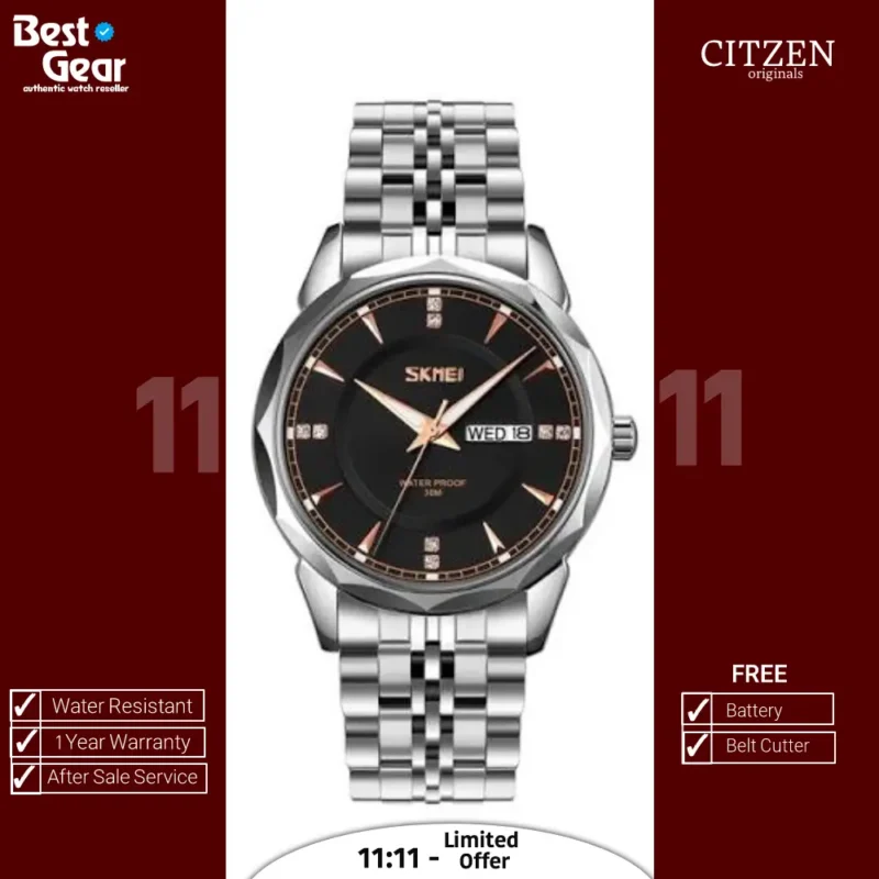 SKMEI 9268 Quartz Watch - Silver Black