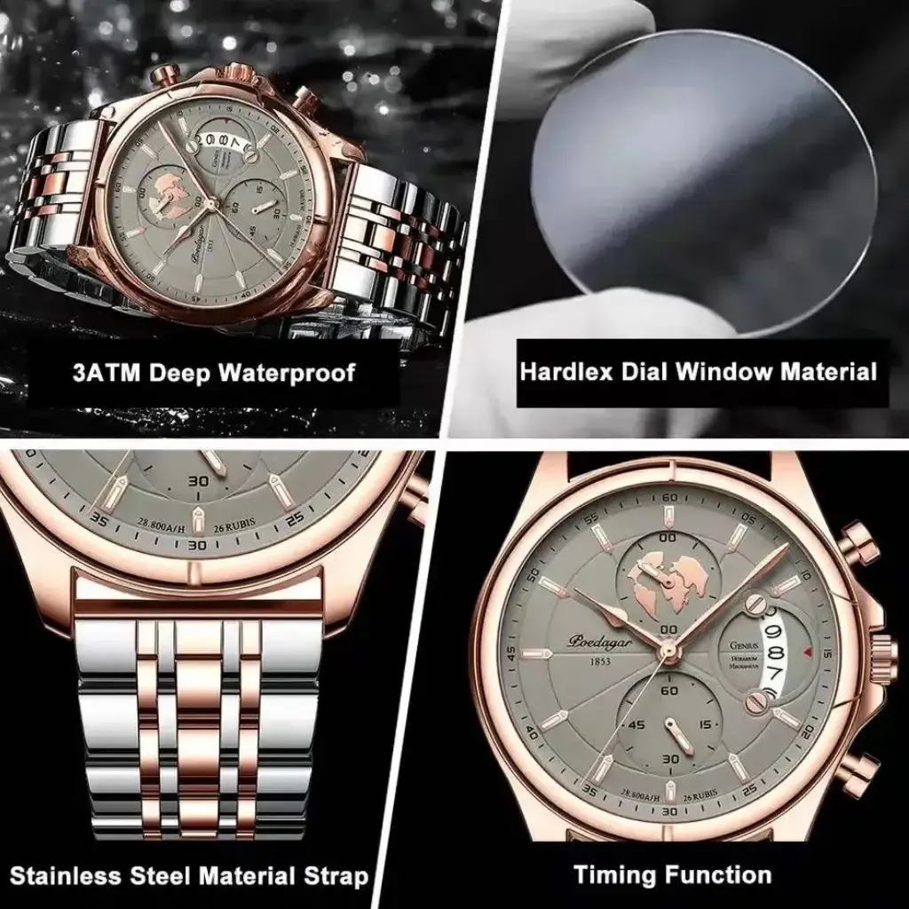 POEDAGAR 802 Watch - Silver Rose Gold - Image 3
