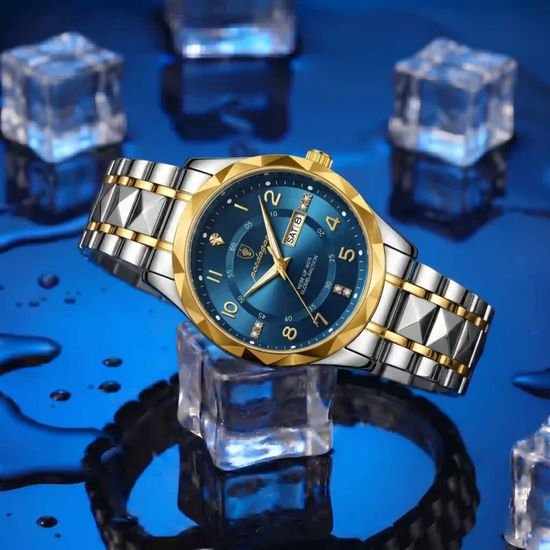 POEDAGAR 615 Watch (123 Version) - Gold Blue Gold Ring